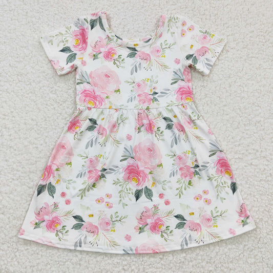 little girls short sleeve floral boutique dress GSD0274