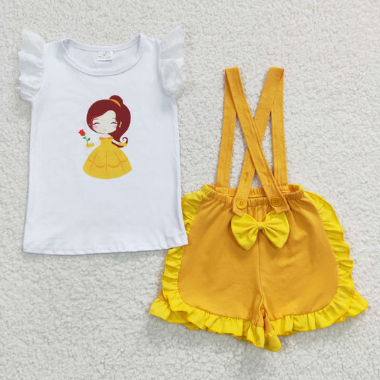 girls summer suspander short set