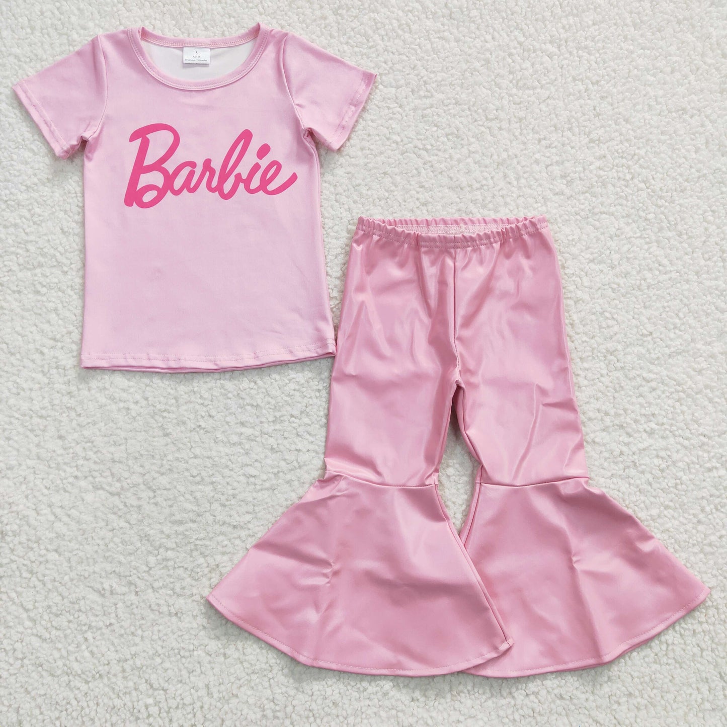 baby girls pink doll top pink pu leather pants outfit