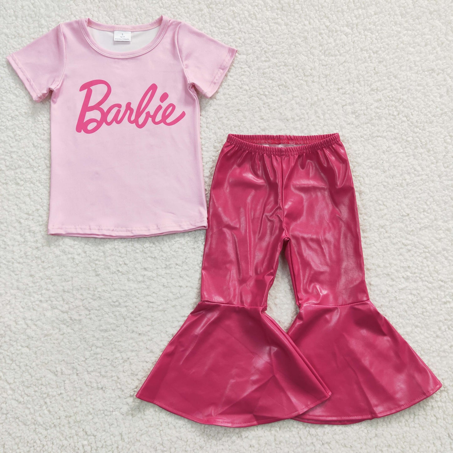 baby girls pink doll top hot pink pu leather pants outfit