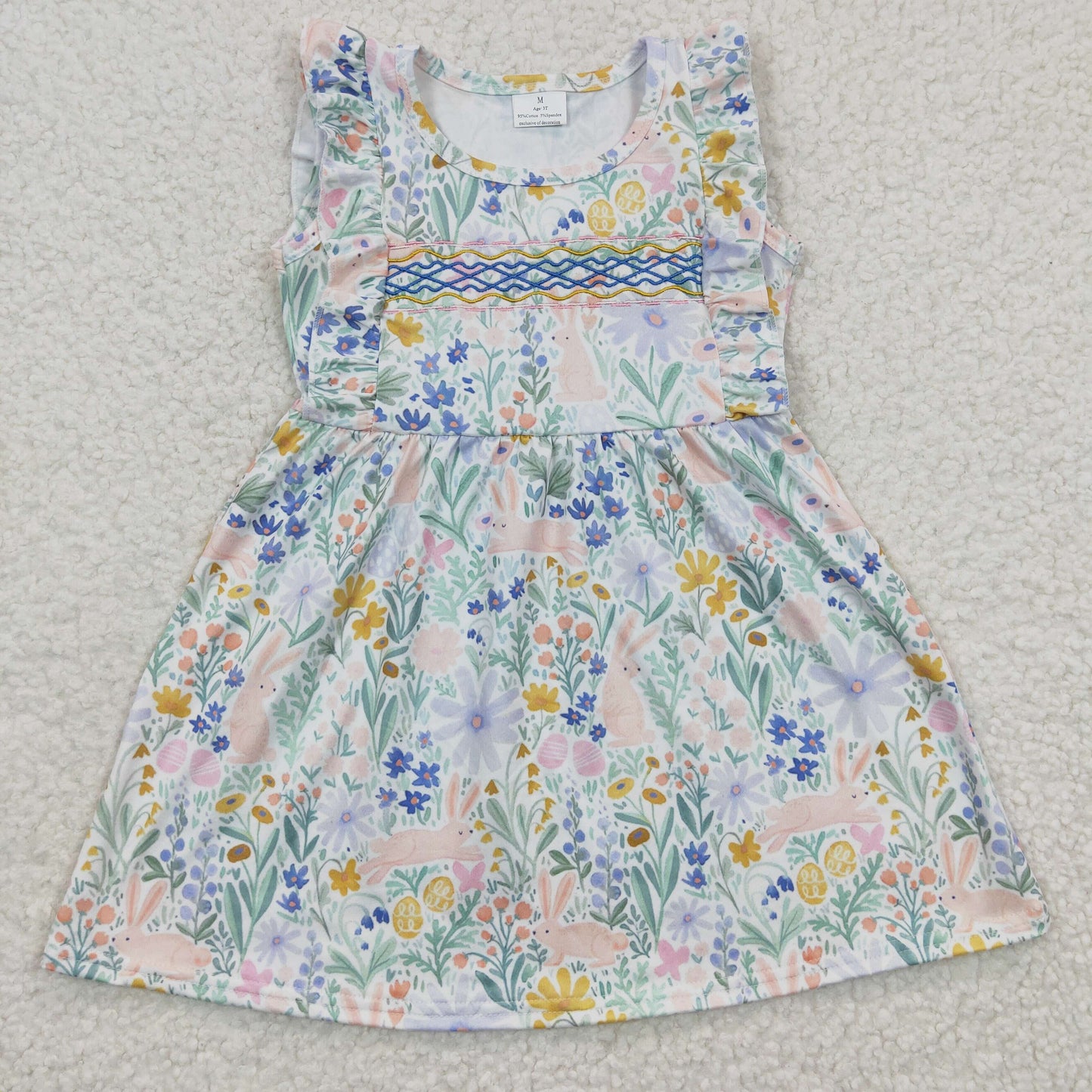 Embroidery hot sale baby girls embroidery floral bunny dress, GSD0272