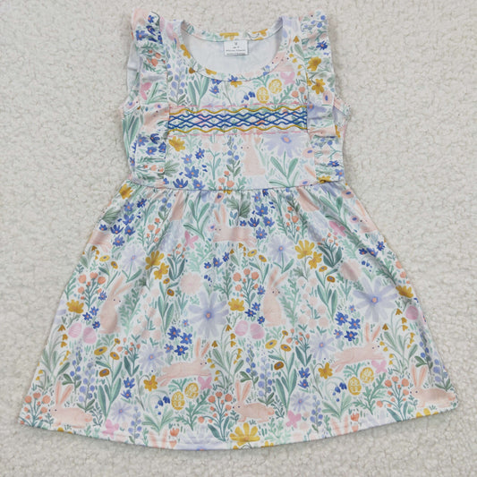 Embroidery hot sale baby girls embroidery floral bunny dress, GSD0272