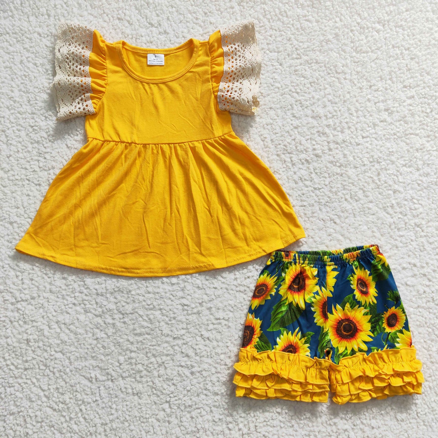 infant toddle  girls lace ruffle sunflower outfit， 	 A10-24