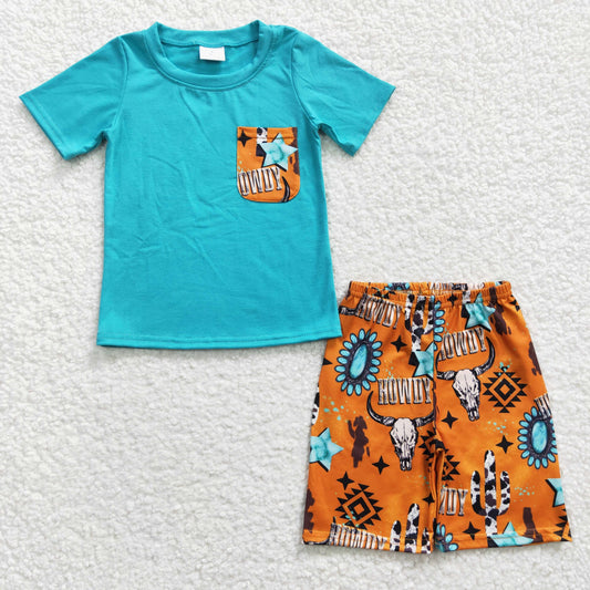 boy summer howdy print short outfit ,BSSO0140