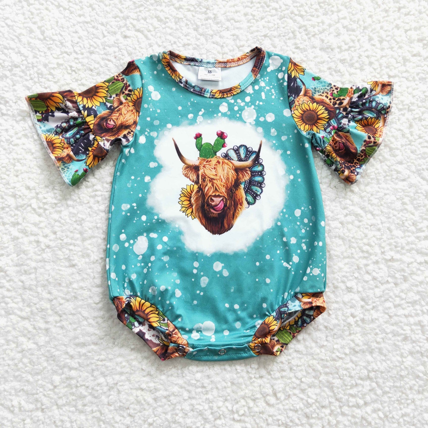 baby girls short sleeve cactus cow romper