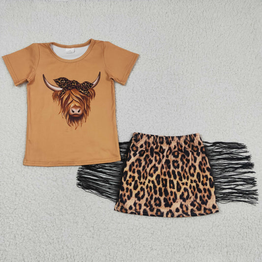 highland cow top cheetah skirts 2pcs western outfit