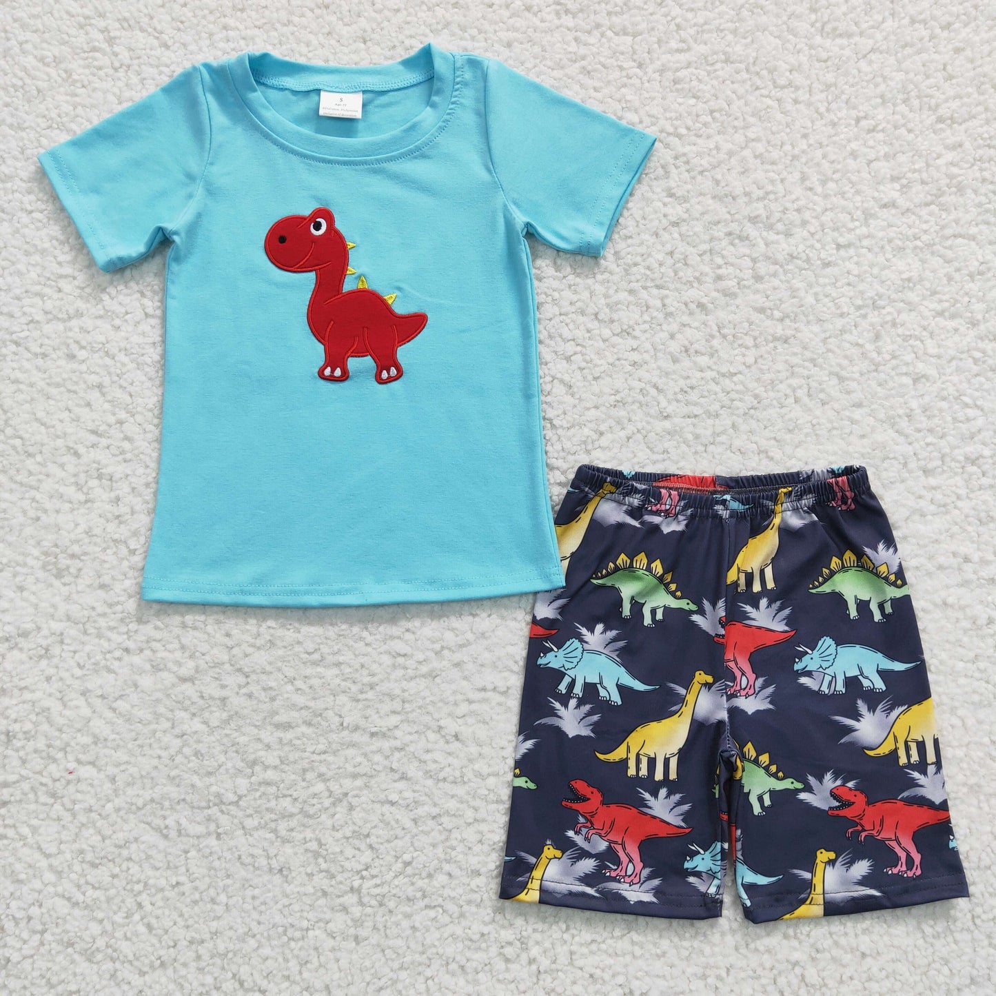 Embroidery dinosaur short sleeve outfit, BSSO0184