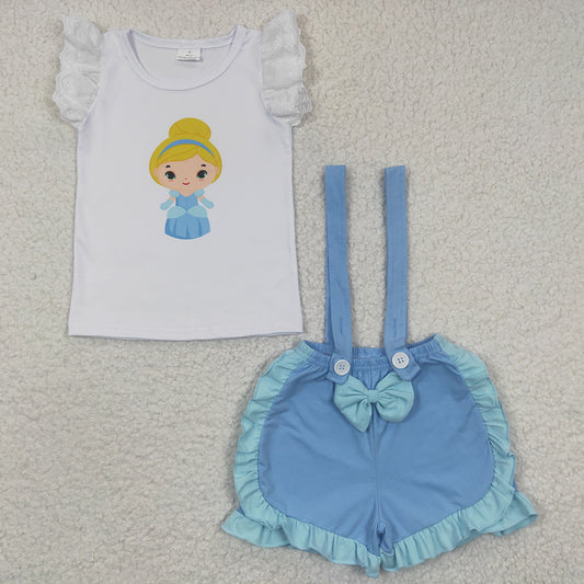 girls summer suspender short set