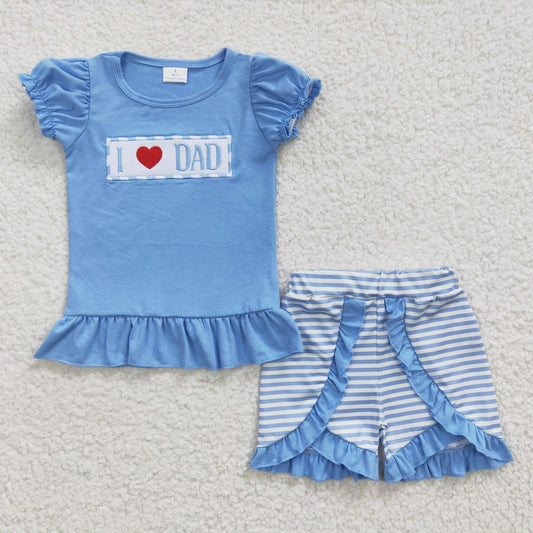 I love dad baby girls ruffle summer outfit ,kids boutique set, GSSO0187