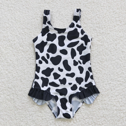 kids girls cow print sleeveless summer bathing suit,  S0051