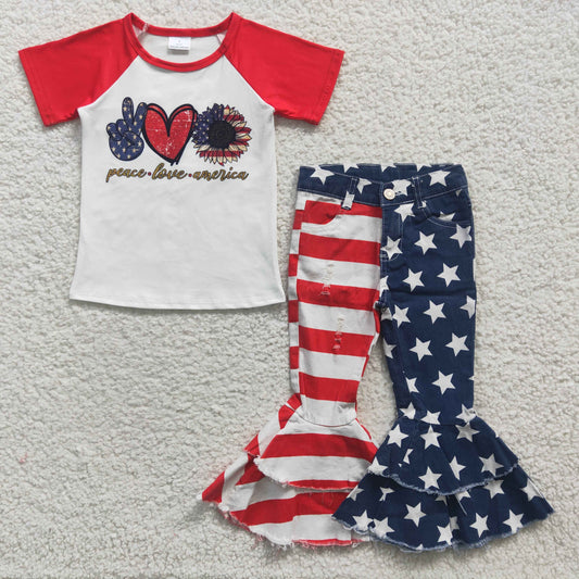 baby girls July 4th top denim pants set,GSPO0400