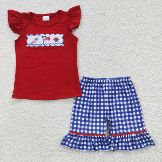 Forth of July patriotic short sleeve outfit GSSO0193