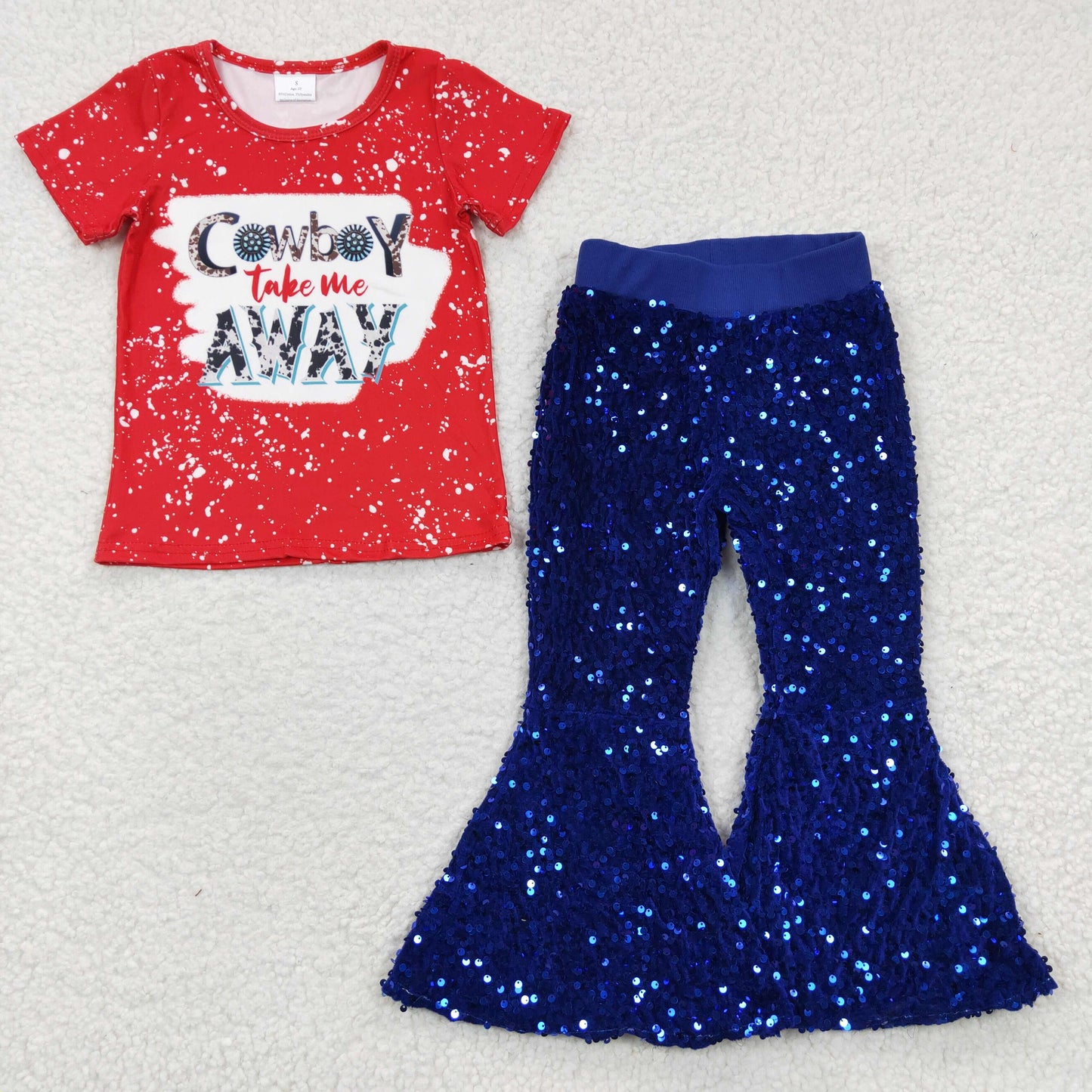 cowboy take me away top blue sequins bell bottoms outfit