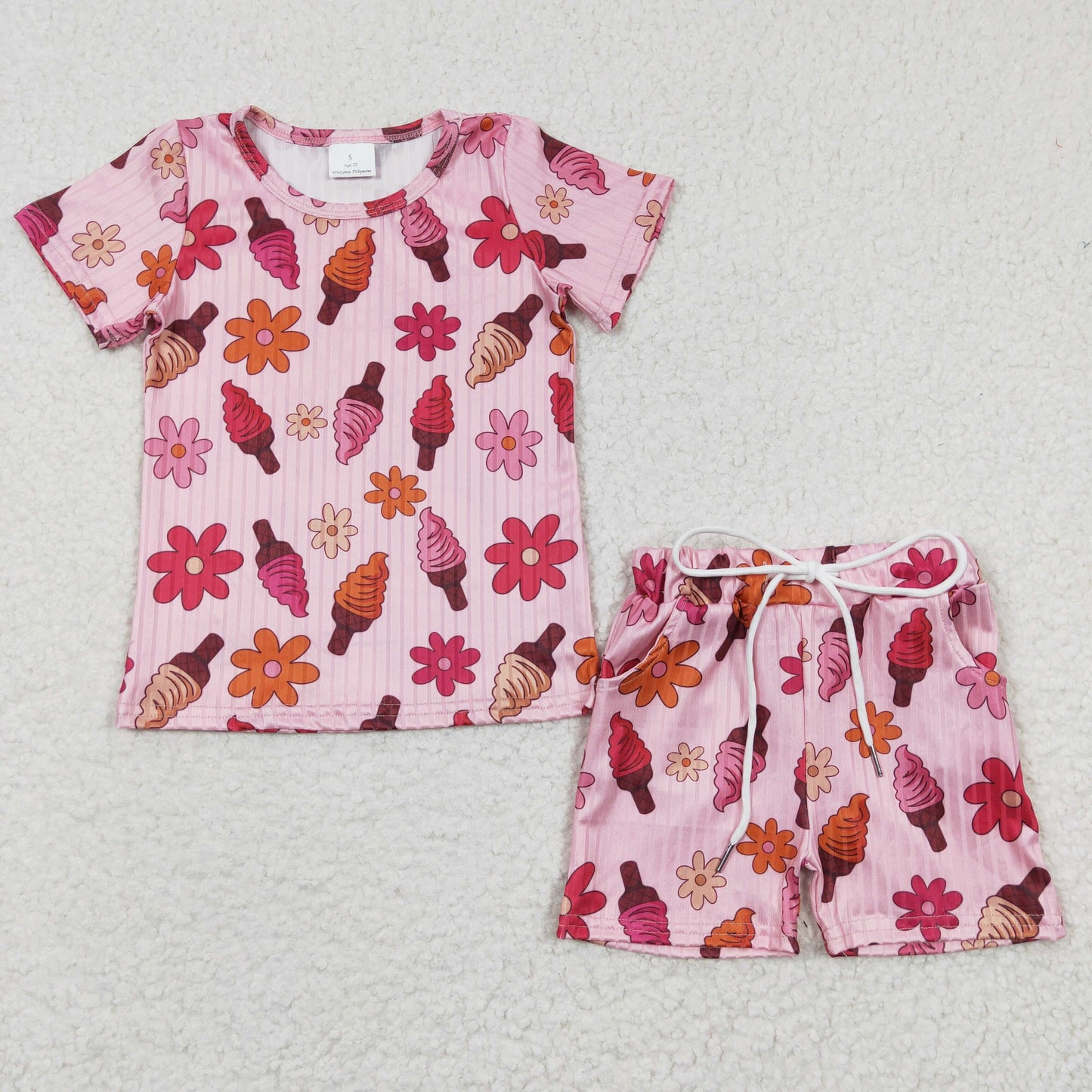 wholesale little girls flower print ribbed outfit