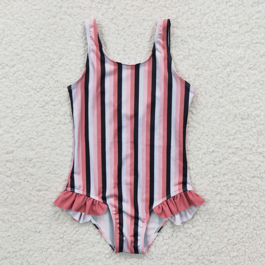 girls sleeveless stripes summer bathing suit,  S0049