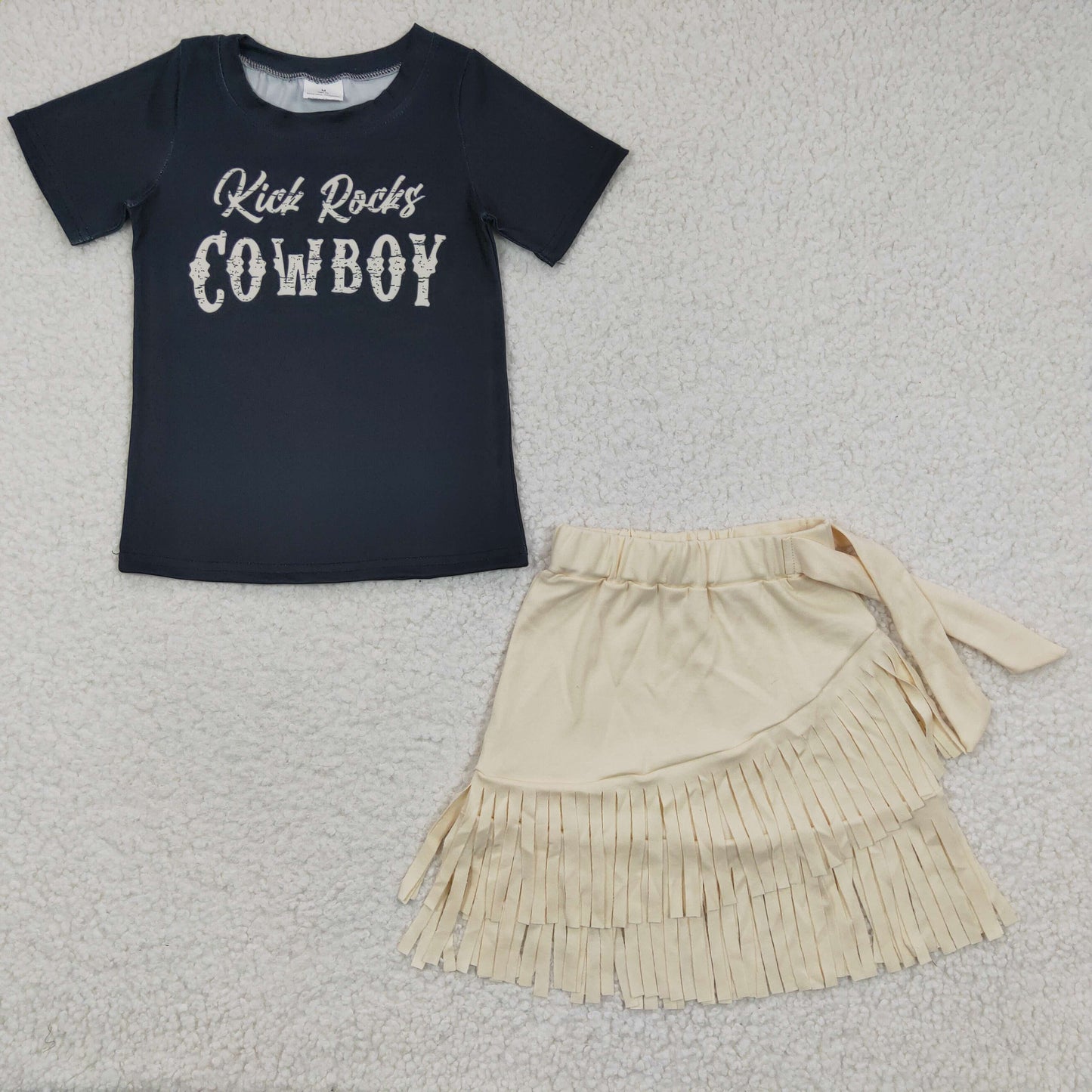 cowboy top cream tassel skirt 2pcs set