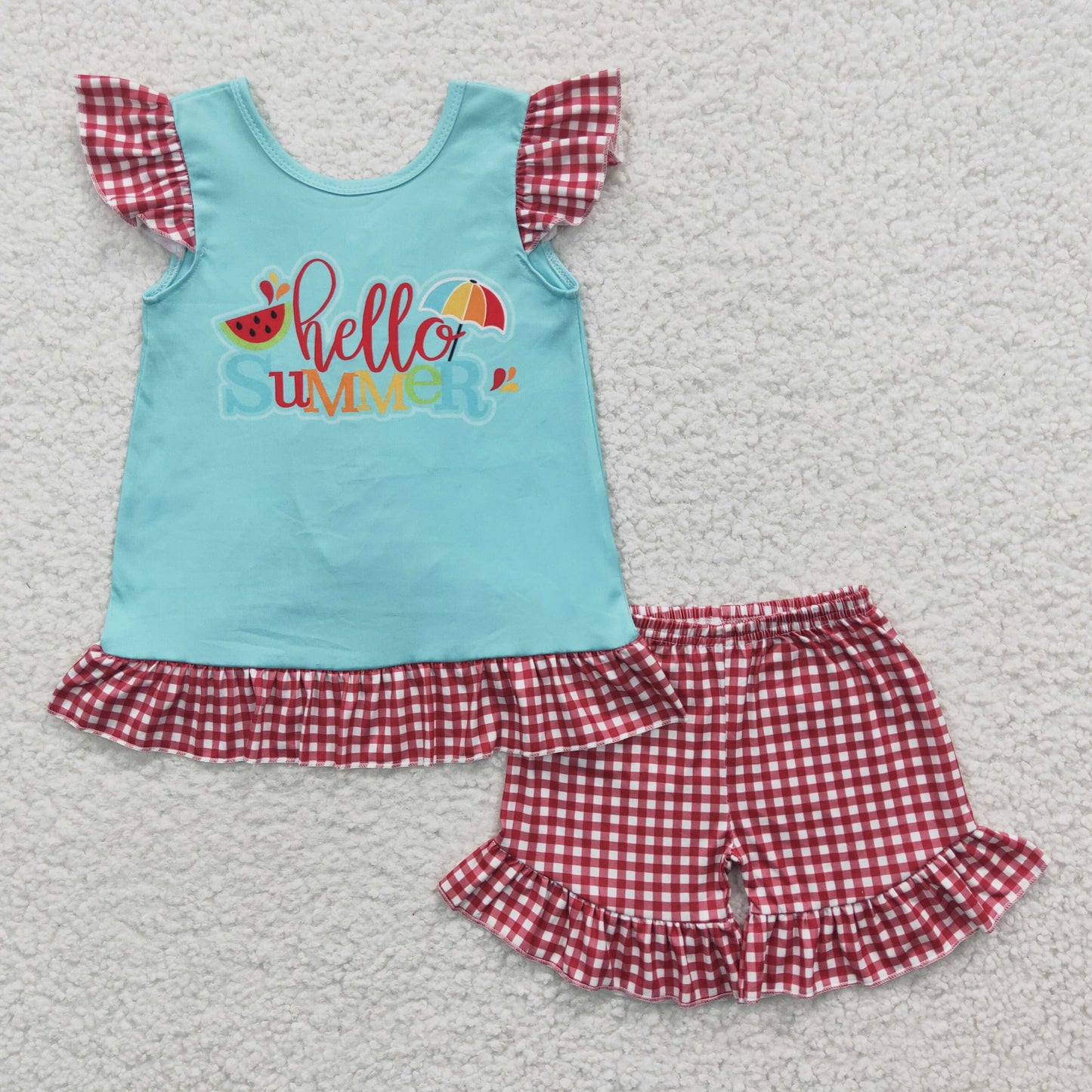 kids girls hello summer letter print short set