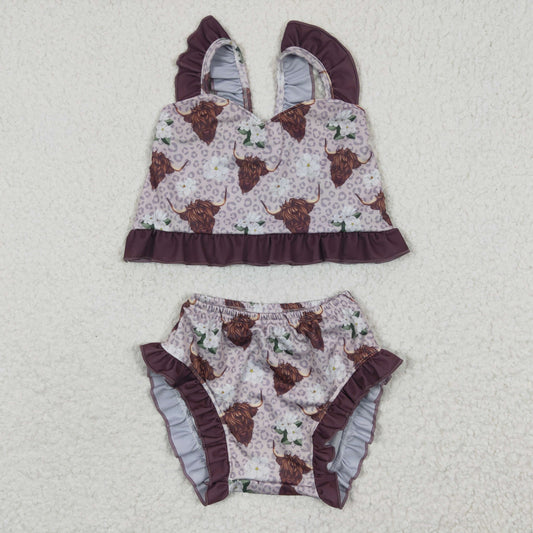 highland cow flower design swimming suit 6-12m to 7-8t only