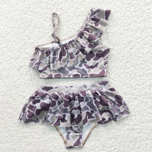 camo design 2pcs swimming suit wholesale girls swimwear