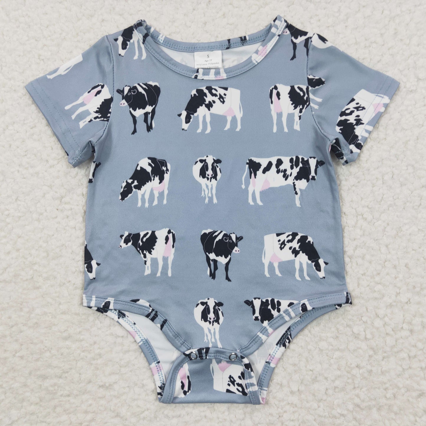 boy farm cow short sleeve romper