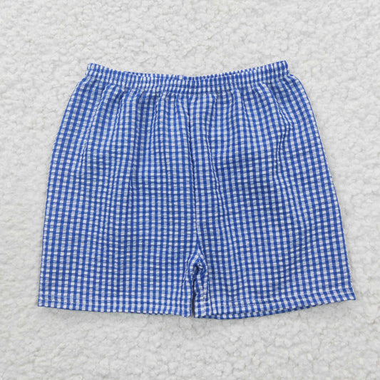 boy blue plaid ruffle seersucker shorts