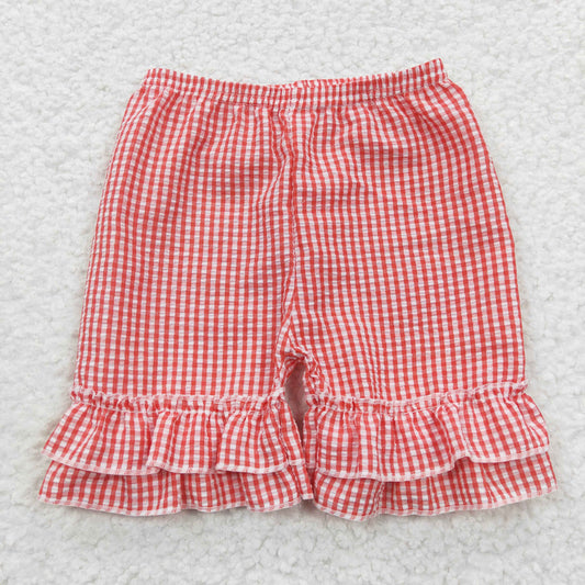 girls red plaid ruffle seersucker shorts