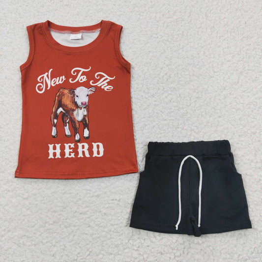 boy short sleeve cow print 2pcs outfit