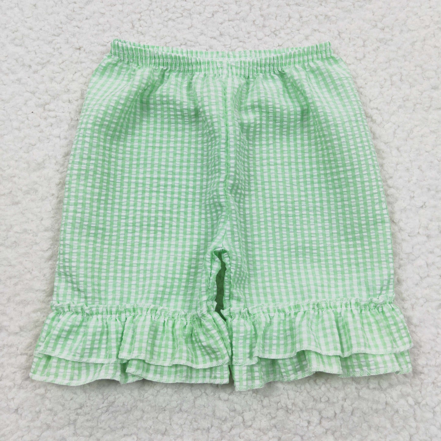 girls lime green plaid ruffle seersucker shorts