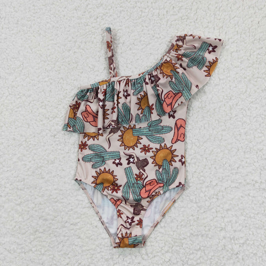 Baby girls highland cow flower print  bathing suit, S0034