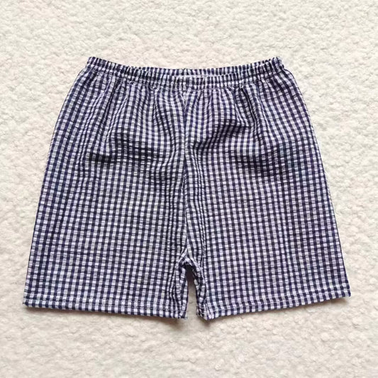 boy navy plaid ruffle seersucker shorts