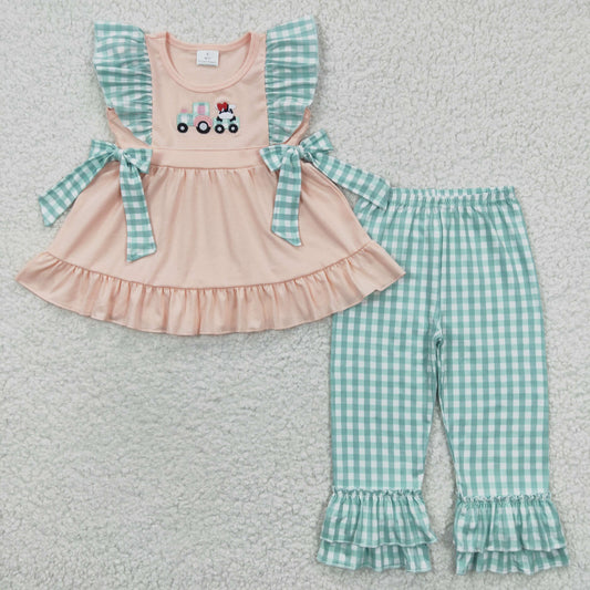 Girls sleeveless farm cow outfit,.GSPO0447