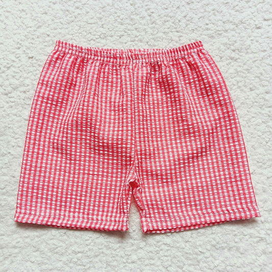 boy red plaid ruffle seersucker shorts