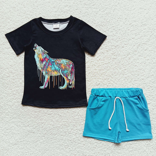 boy wolf design summer short outfit