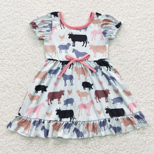 Baby girls short sleeve farm animal print dress