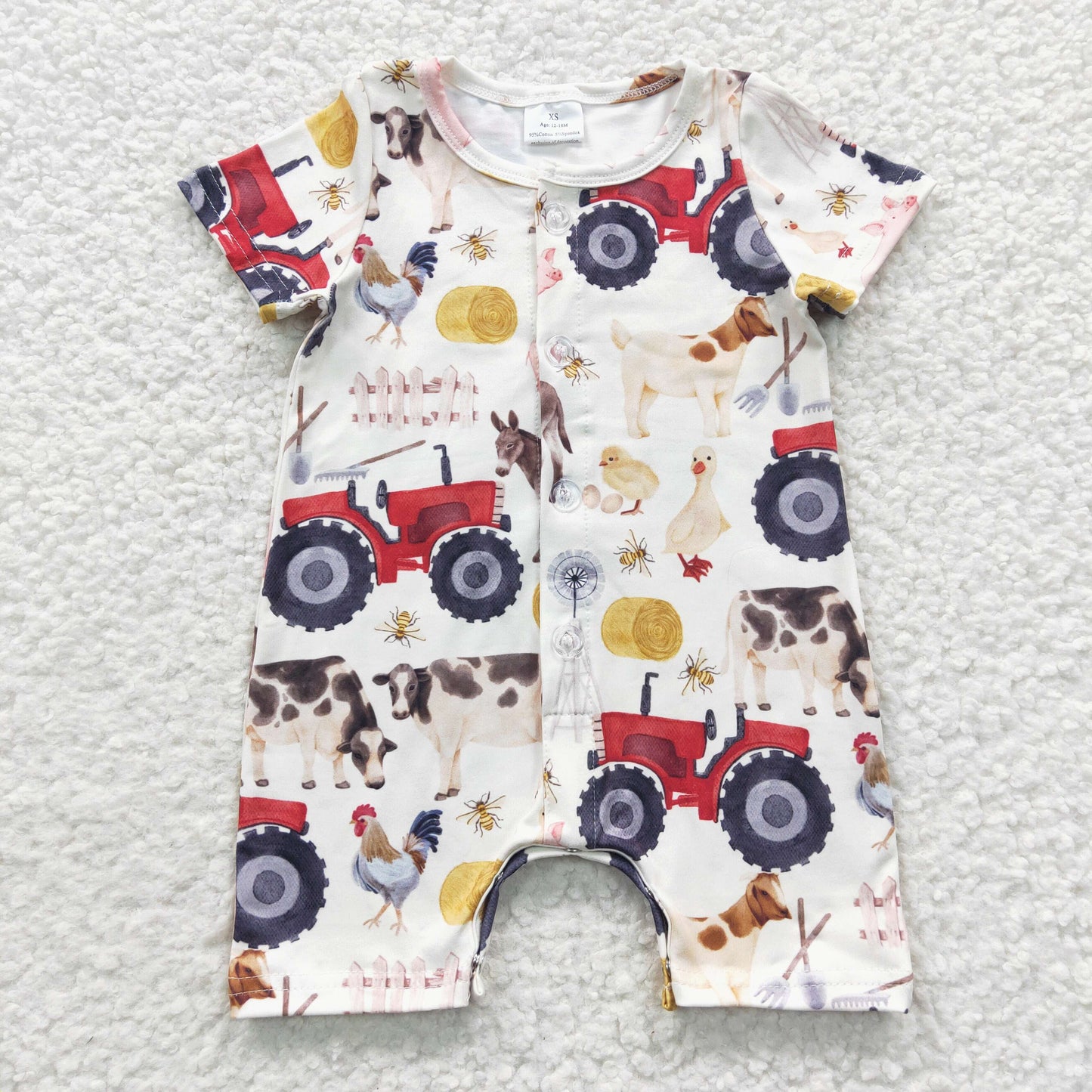 farm animal print romper, SR0279