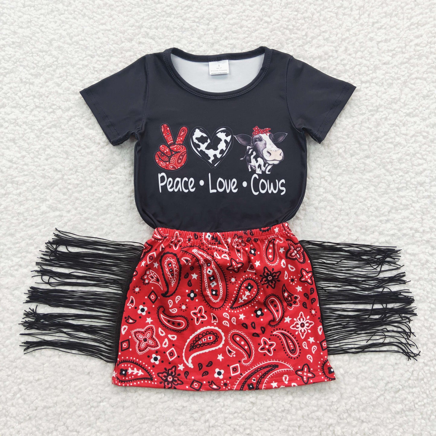 peace love cow top skirts 2pcs western outfit