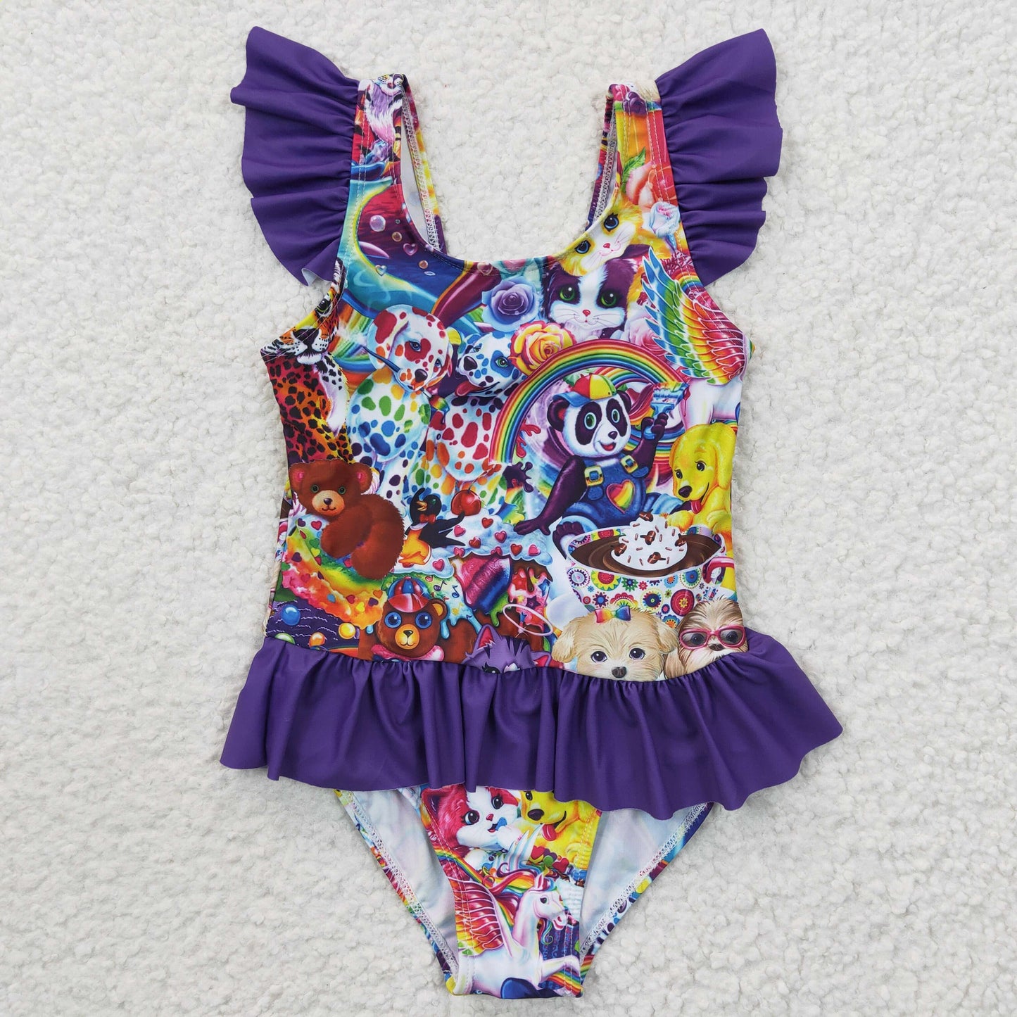 baby girls one piece purple cartoon summer swimwear