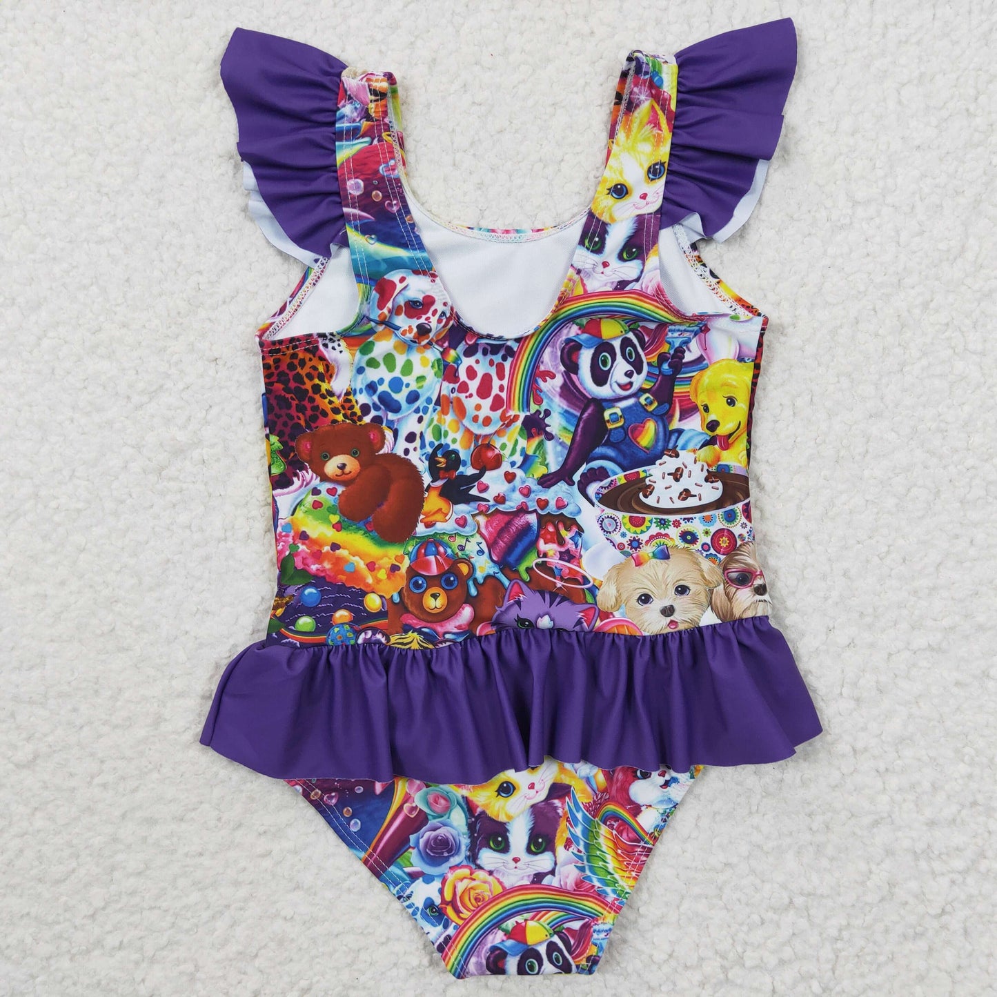 baby girls one piece purple cartoon summer swimwear