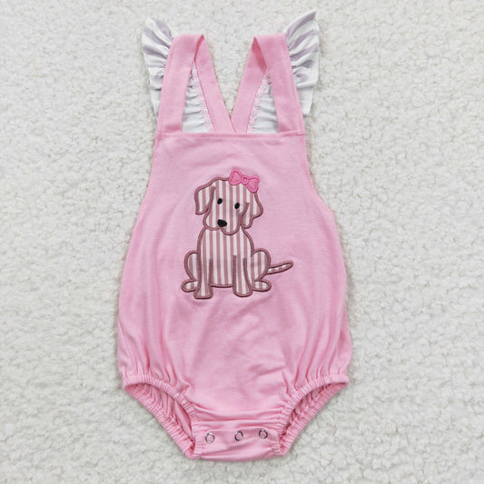 wholesale toddle girls embroidery puppy dog boutique romper