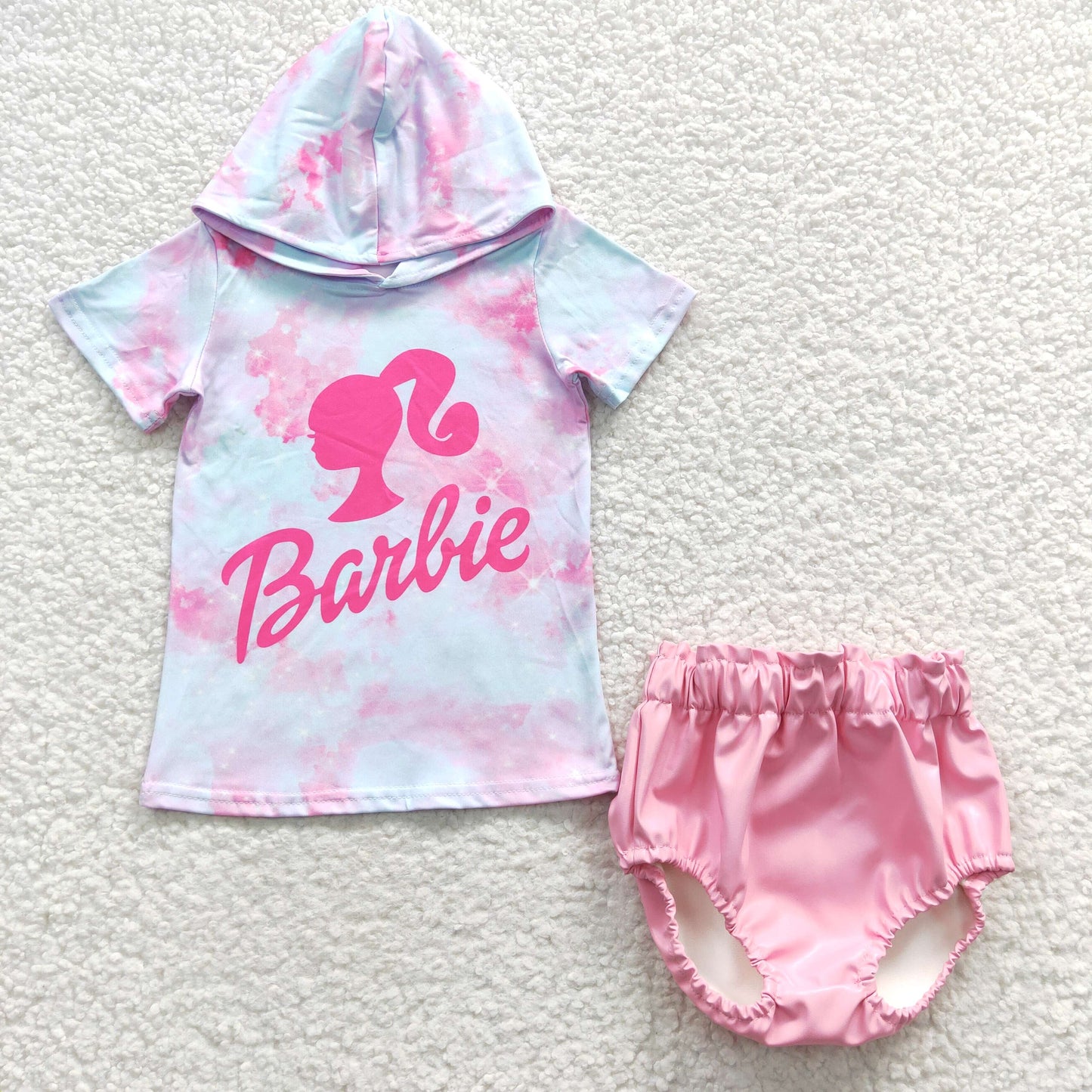 baby girls short sleeve doll hoodie top boutique bummie set
