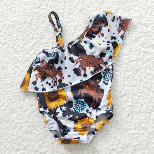 girls western sunflower bathing suit,  S0045