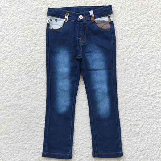 girls cow pocket bleach blue denim pants P0075