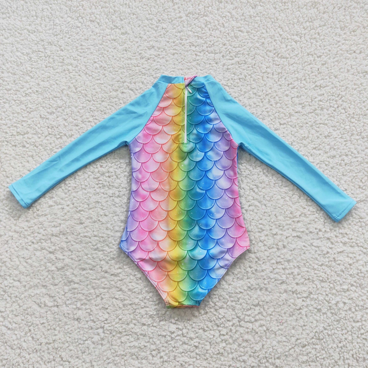 one piece fish scale long sleeve swimming suit