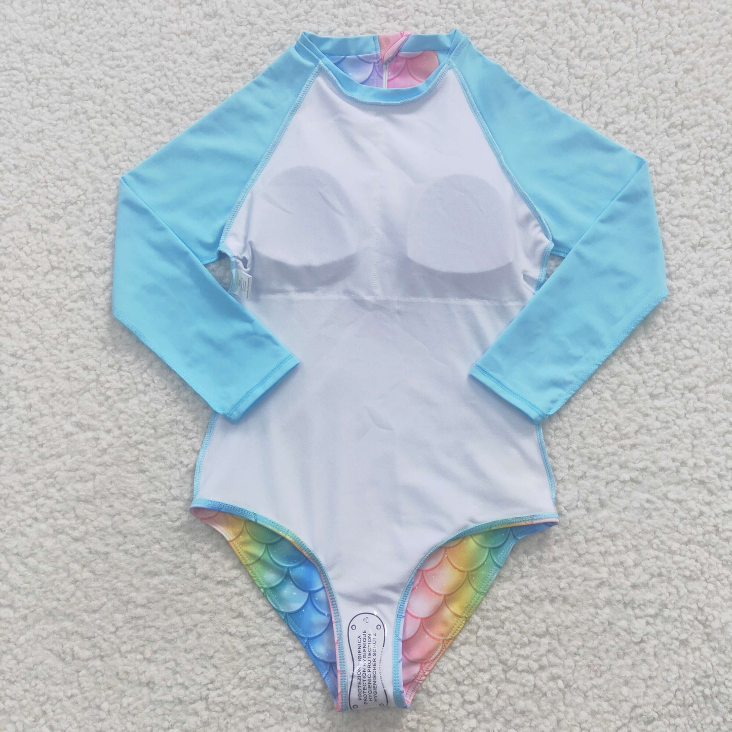 one piece fish scale long sleeve swimming suit