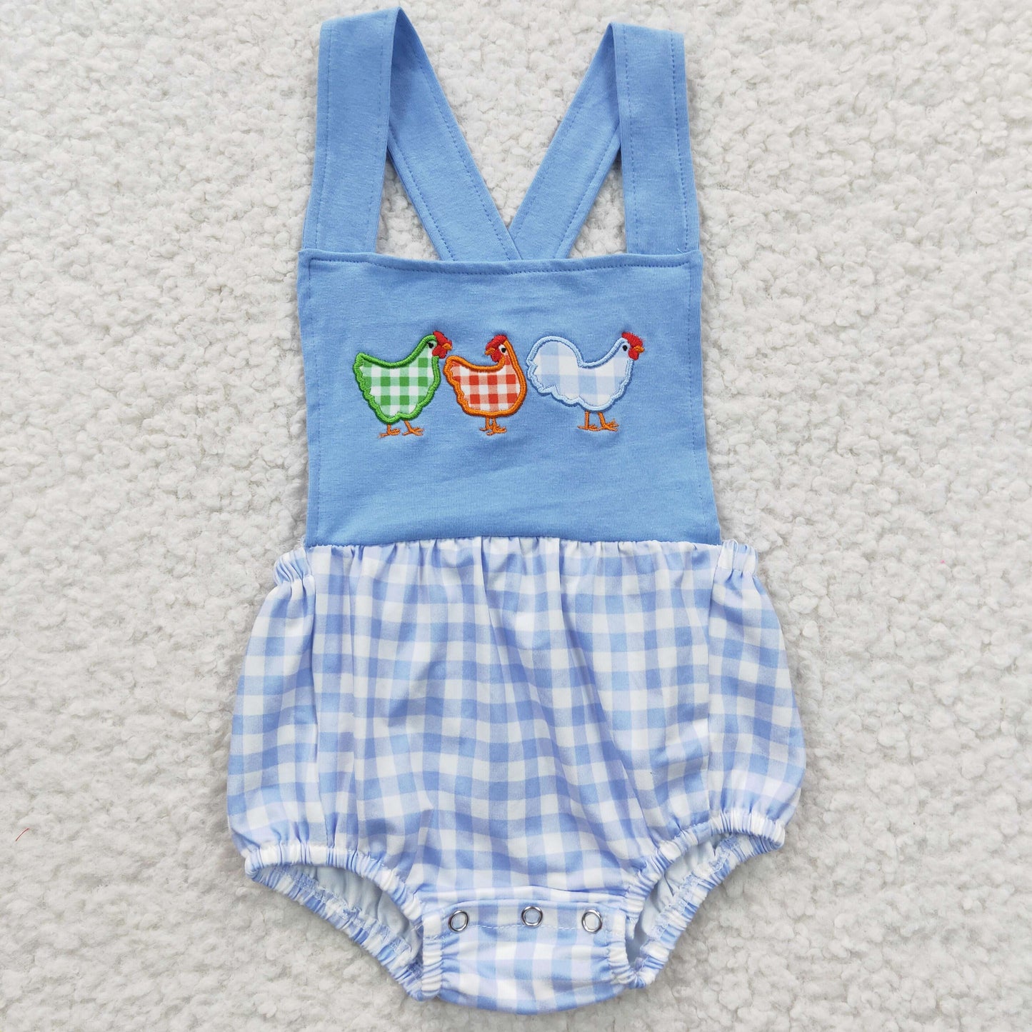 toddles boy plaid chicken print romper