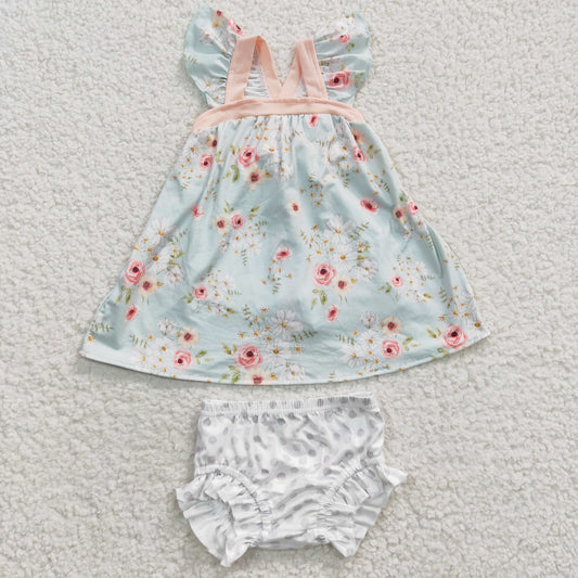 toddle girls floral top polka dots bummie set