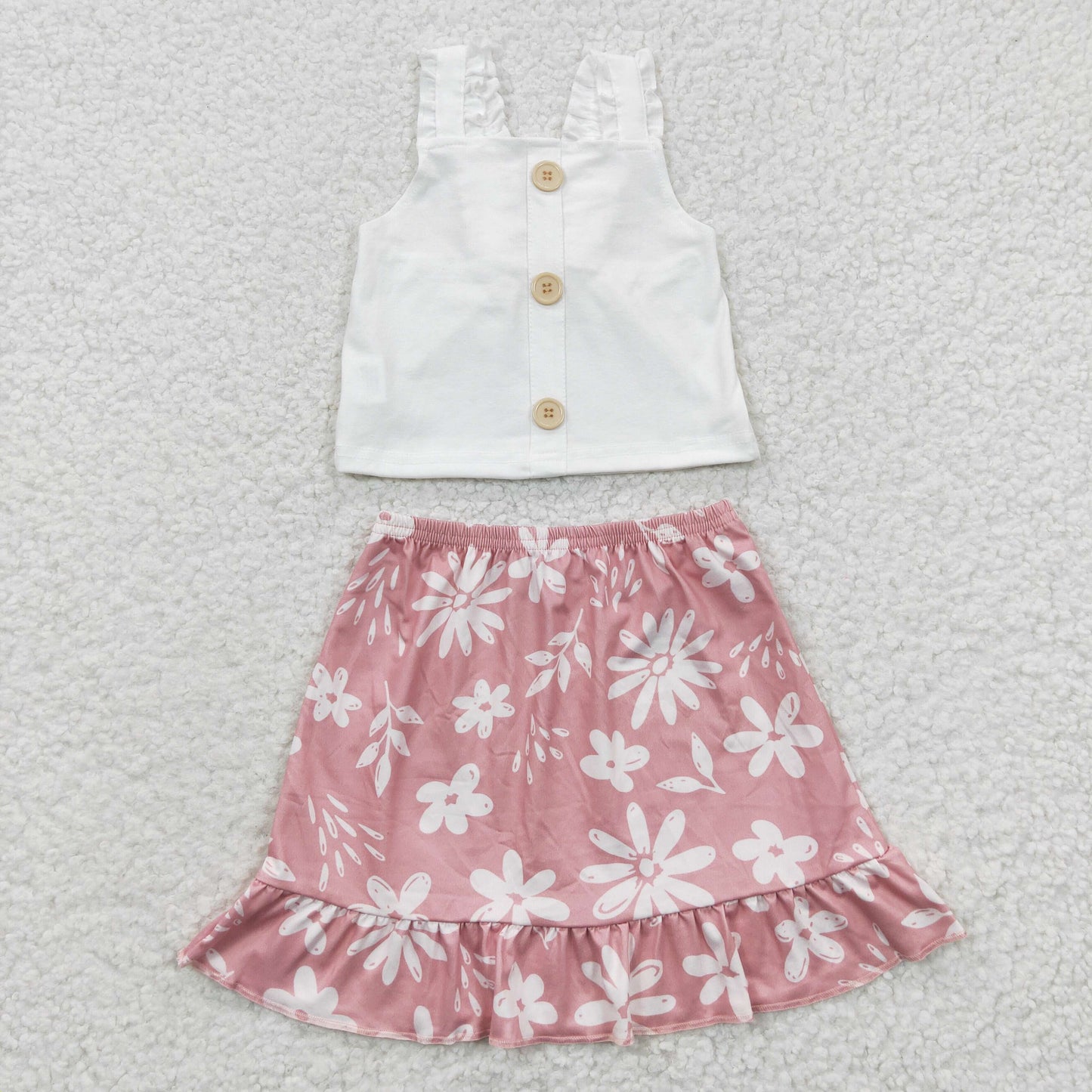 Baby girls cream top floral print skirt 2pcs outfit