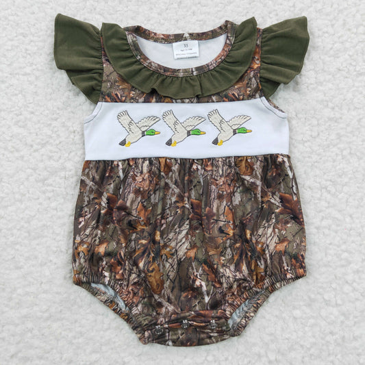 girl embroidery mallard one piece romper