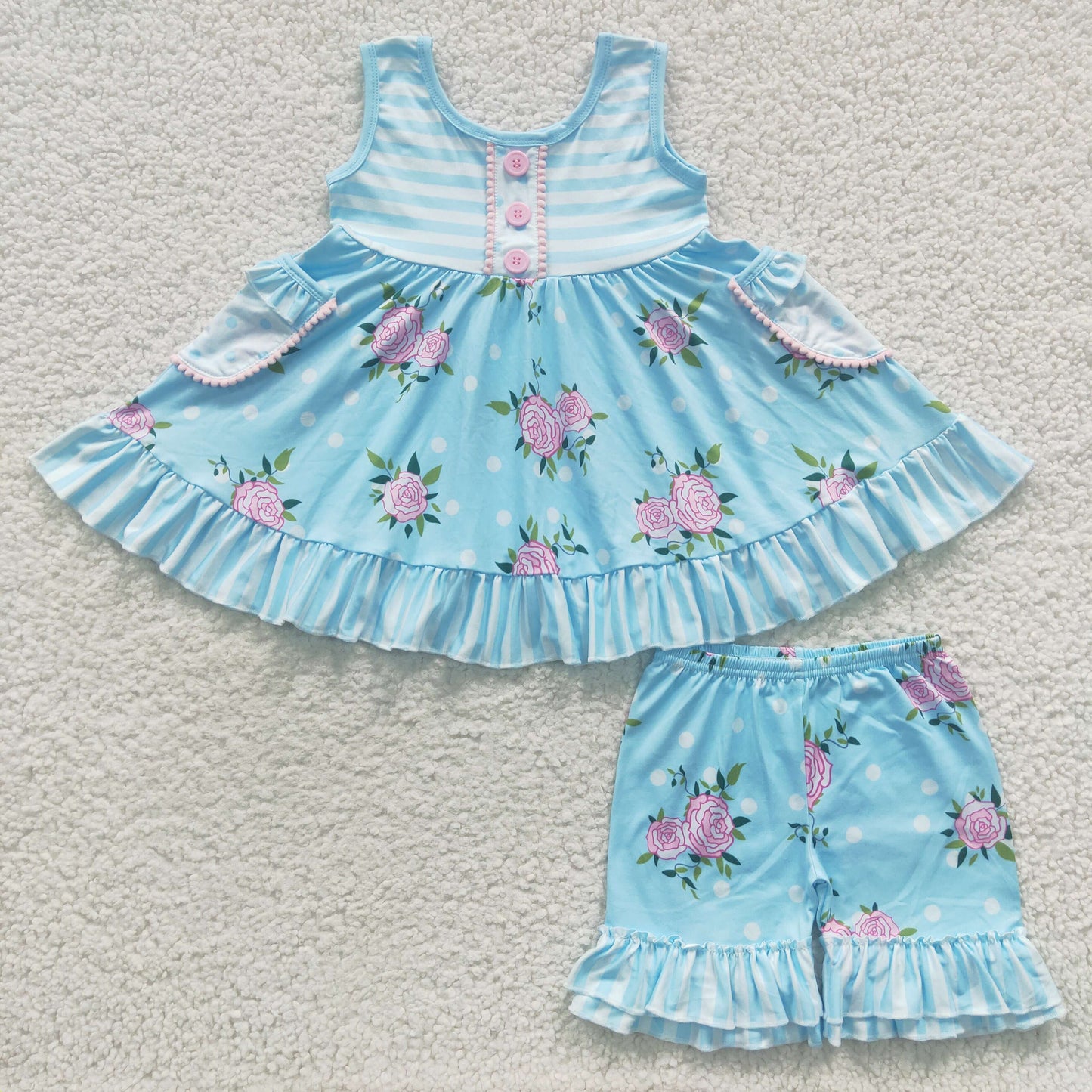 Girls blue floral summer outfit