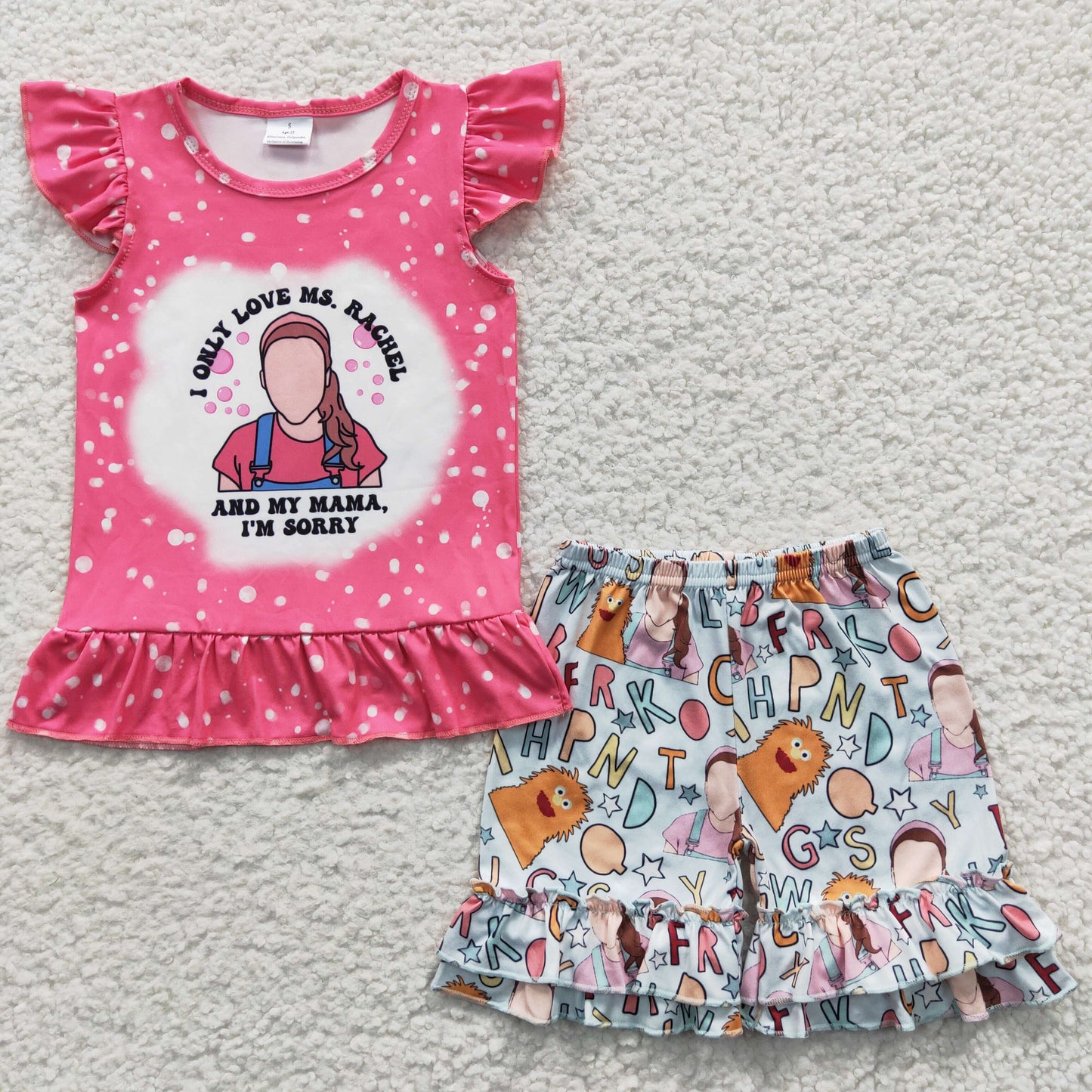children girls wholesale summer 2pcs teacher shorts set